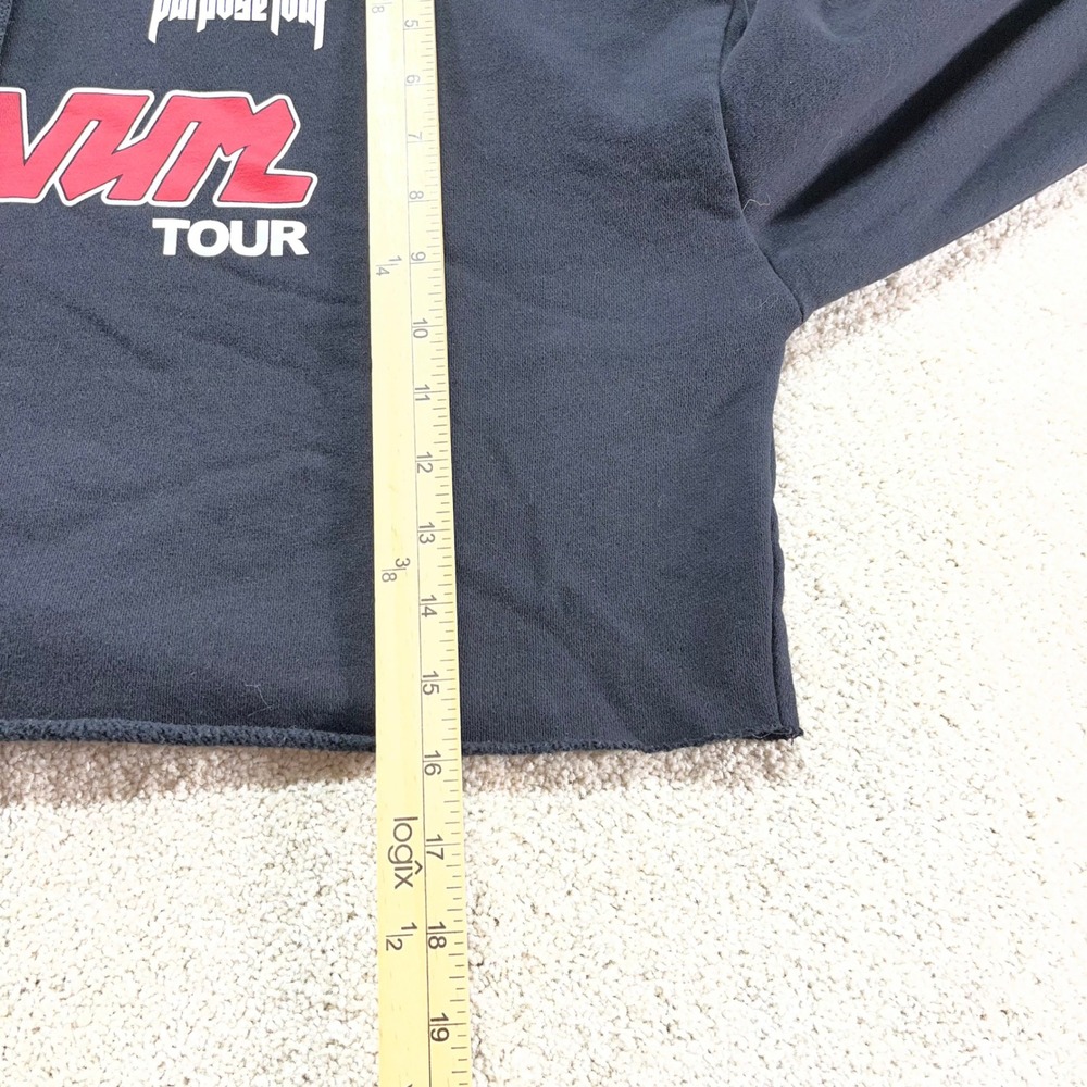H&M Justin Bieber Hoodie Womens Medium Black Purpose Tour Stadium Cropped - Picture 7 of 13